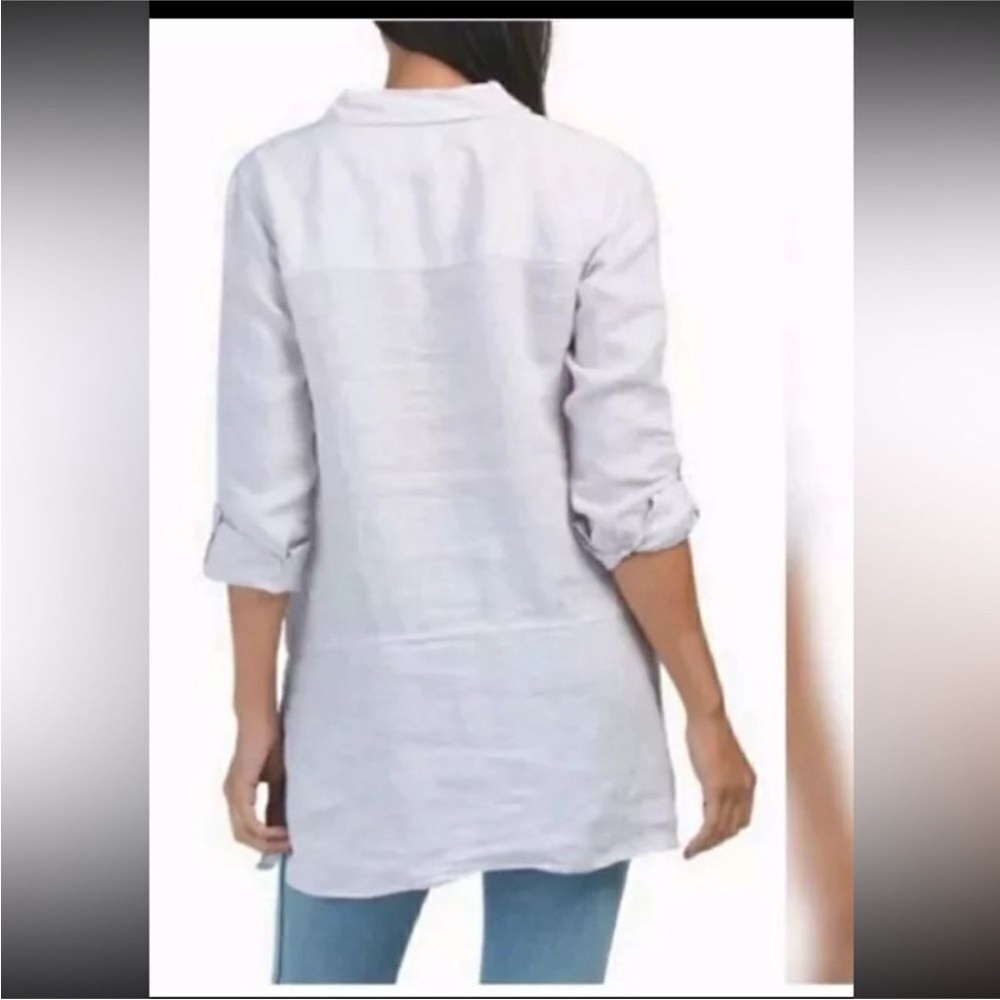 TAHARI 100% Linen White Button Down Shirt - Picture 2 of 14